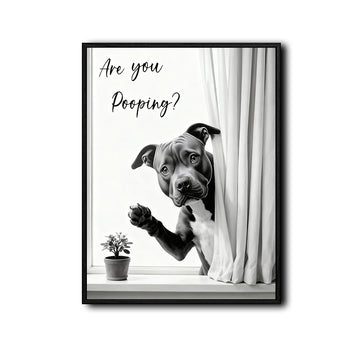 Black & White Funny Pitbull Wall Art Print, Are You Pooping Quote Dog Artwork, Novelty Bathroom Wall Decor