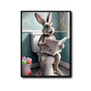 Funny Easter Bunny Toilet Newspaper Canvas Wall Art Easter Holiday Bathroom Decor