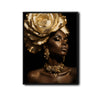 Dark Luxury Gold Rose Canvas Poster, Elegant Black Woman with Golden Rose Necklace & Earrings Artwork for Gallery Wall Vanity Room Decor