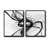 Set of 2 Black Ink Flow Abstract Canvas Wall Art Minimalist Translucent Ribbon Line Framed Wall Decor Living Room Bedroom