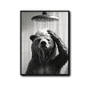 Funny Bear Showering Canvas Wall Art Black White Bathroom Wall Hanging