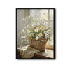 Antique Window Sill Daisy Wall Art, Wicker Basket Wildflower Still Life Canvas Print, Framed Wall Decor for Living Room Bedroom