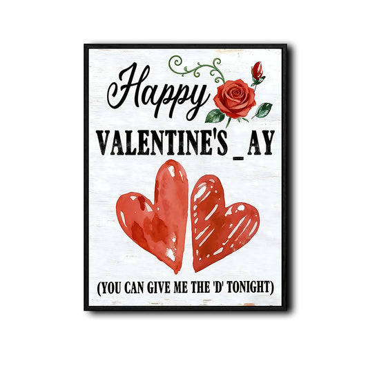 Funny Valentine’s Day Canvas Wall Art, Humorous Red Hearts Rose Vintage Farmhouse Framed Canvas Print, Quirky Couple Bedroom Wall Decor