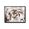 Farmhouse Western Wall Decor, Loving Pair of White Horses Abstract Impasto Painting, Distressed Neutral Grey Brown Background Horizontal Canvas Art, Equine Animal Artwork for Living Room