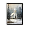 Snowy Winter Church Framed Wall Art Vintage Oil Painting Christmas Print