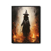Mysterious Dark Witch Fire Scene Framed Canvas Wall Art, Gothic Halloween Wall Decor