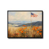 Country Landscape American Flag & Golden Wildflower Field Framed Canvas Print, Farmhouse Independence Day Wall Art