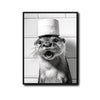 Black White Otter With Toilet Paper Roll Hat Canvas Wall Art Funny Animal Bathroom Restroom Wall Decor