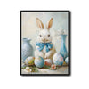 White Bunny Blue Bow Easter Eggs Still Life Canvas Wall Art
