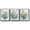 Set of 3 Teal Blue Floral Botanical Watercolor Canvas Wall Art