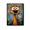 Abstract Orange Funny Dog Canvas Wall Art, Whimsical Big Eyed Cartoon Dog Painting, Modern Graffiti Style Pet Wall Decor for Living Room Bedroom