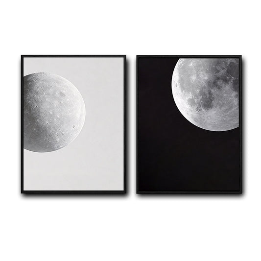 Set of 2 Black and White Moon Canvas Wall Art Minimalist Lunar Phase Planet Framed Wall Decor Living Room Bedroom