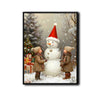 Kids & Snowman Framed Wall Art Vintage Oil Painting Christmas Print
