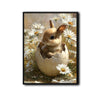 Baby Bunny in Cracked Eggshell White Daisies Canvas Wall Art