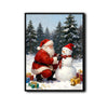 Santa & Snowman Framed Wall Art Vintage Oil Painting Christmas Print
