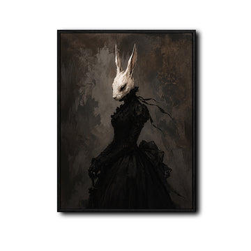 Elegant Victorian Bunny Lady Gothic Canvas Print Dark Moody Wall Art Halloween Gothic Bedroom Decor