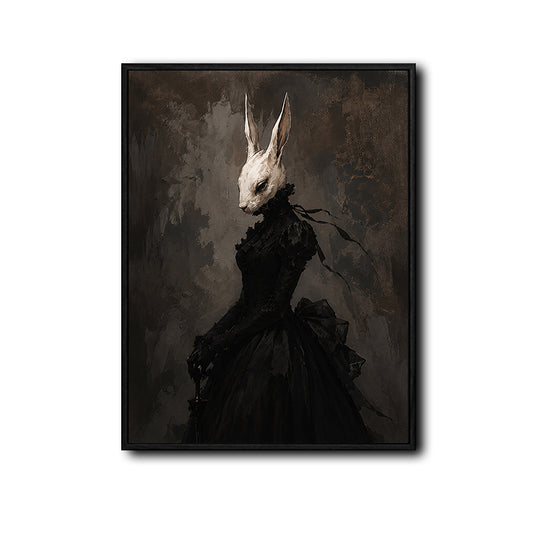 Elegant Victorian Bunny Lady Gothic Canvas Print Dark Moody Wall Art Halloween Gothic Bedroom Decor