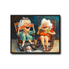 Whimsical Laughing Elderly Women Cocktail Canvas Print, Happy Old Best Friends With Dog Wall Art