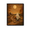 Vintage Ghost Riding Bike Pumpkin Full Moon Halloween Framed Wall Art Print
