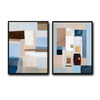 2 Piece Neutral Earth Tone Pastel Blue Geometric Abstract Canvas Prints Palette Knife Textured Contemporary Wall Art