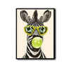 Funny Animal Canvas Wall Art, Hipster Zebra Blowing Bubblegum Wearing Sunglasses Trendy Poster