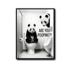 Two Pandas Are You Pooping Funny Quote Canvas Wall Art Black White Panda Bathroom Restroom Wall Decor