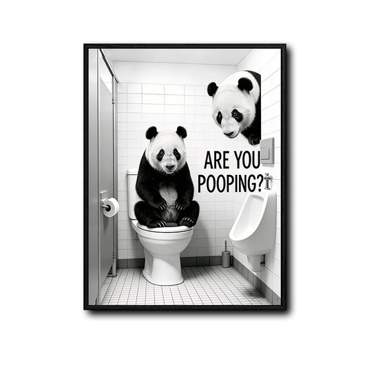 Two Pandas Are You Pooping Funny Quote Canvas Wall Art Black White Panda Bathroom Restroom Wall Decor
