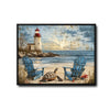 Vintage Lighthouse Beach Sea Turtle Canvas Print, Coastal Sunset Horizontal Wall Art