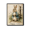 Happy Easter Bunny Blue Jacket Holding Egg Vintage Canvas Wall Art