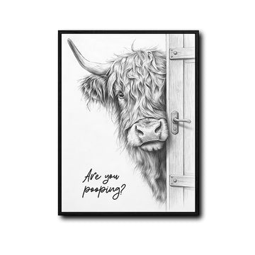 Funny Highland Cow Are You Pooping Canvas Wall Art Farmhouse Bathroom Decor