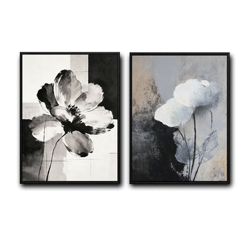 2 Piece Textured Abstract Floral Canvas Prints Monochrome Poppy Painting Modern Organic Neutral Wall Art
