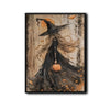 Gothic Blonde Witch Pumpkin Canvas Print, Vintage Autumn Witch Halloween Forest Wall Art
