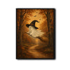 Vintage Ghost Witch Hat Broom Fall Forest Halloween Framed Wall Art Print