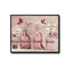 Farmhouse Bathroom Wall Print, Red Cardinals Pink Glass Vases Relax Soak Unwind Breathe Spa Canvas Decor