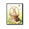 Watercolor Bunny Basket Easter Eggs Butterfly Tree Stump Canvas Wall Art