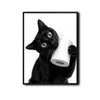 Funny Black Cat Holding Toilet Paper Roll Wall Art, Black and White Cat Bathroom Canvas Print, Quirky Pet Restroom Wall Decor