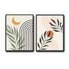 Set of 2 Boho Sun Moon Arch Palm Leaf Neutral Canvas Wall Art