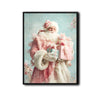 Shabby Chic Pink Santa Framed Canvas Wall Art, Soft Pastel Christmas Decor