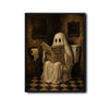 Vintage Funny Ghost Reading Newspaper On Toilet Halloween Framed Wall Art Print