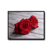 Valentine Two Red Roses Canvas Wall Art, Dewy Red Roses on Rustic White Wood Plank Framed Canvas Print, Romantic Bedroom Farmhouse Wall Decor