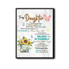 To My Daughter Sunflower Butterfly Love Mom Inspirational Framed Wall Art