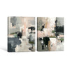2 Piece Neutral Impasto Abstract Canvas Prints Soft Pink Dark Green Grey Block Painting Organic Modern Wall Art