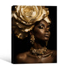 Dark Luxury Gold Rose Canvas Poster, Elegant Black Woman with Golden Rose Necklace & Earrings Artwork for Gallery Wall Vanity Room Decor
