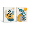 Set of 2 Teal & Mustard Yellow Boho Botanical Abstract Canvas Wall Art