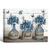 Relax Soak Unwind Blue Hydrangea Butterfly Rustic Bathroom Framed Wall Art