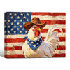 Rustic Cowboy Rooster American Flag Canvas Wall Art, Patriotic Farm Chicken Country Farmhouse Canvas Painting