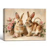 Two Bunnies Pink Rose Floral Canvas Wall Art