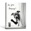 Pitbull Peeking Curtain Are You Pooping Funny Quote Canvas Wall Art Black White Dog Bathroom Wall Decor