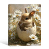 Baby Bunny in Cracked Eggshell White Daisies Canvas Wall Art