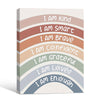 Neutral Pastel Rainbow Affirmation Canvas Print, I Am Kind Smart Brave Inspirational Kids Wall Art